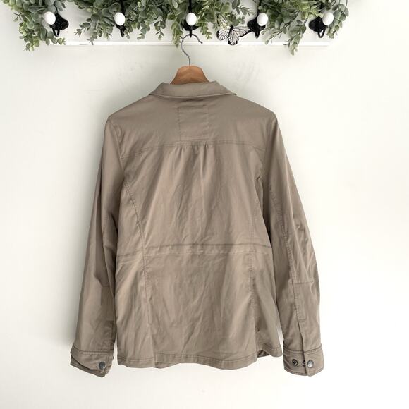 Prana Khaki Brown Full Zip And Buttoned Cinch Waist Pocketed Jacket Size Large - Picture 5 of 6